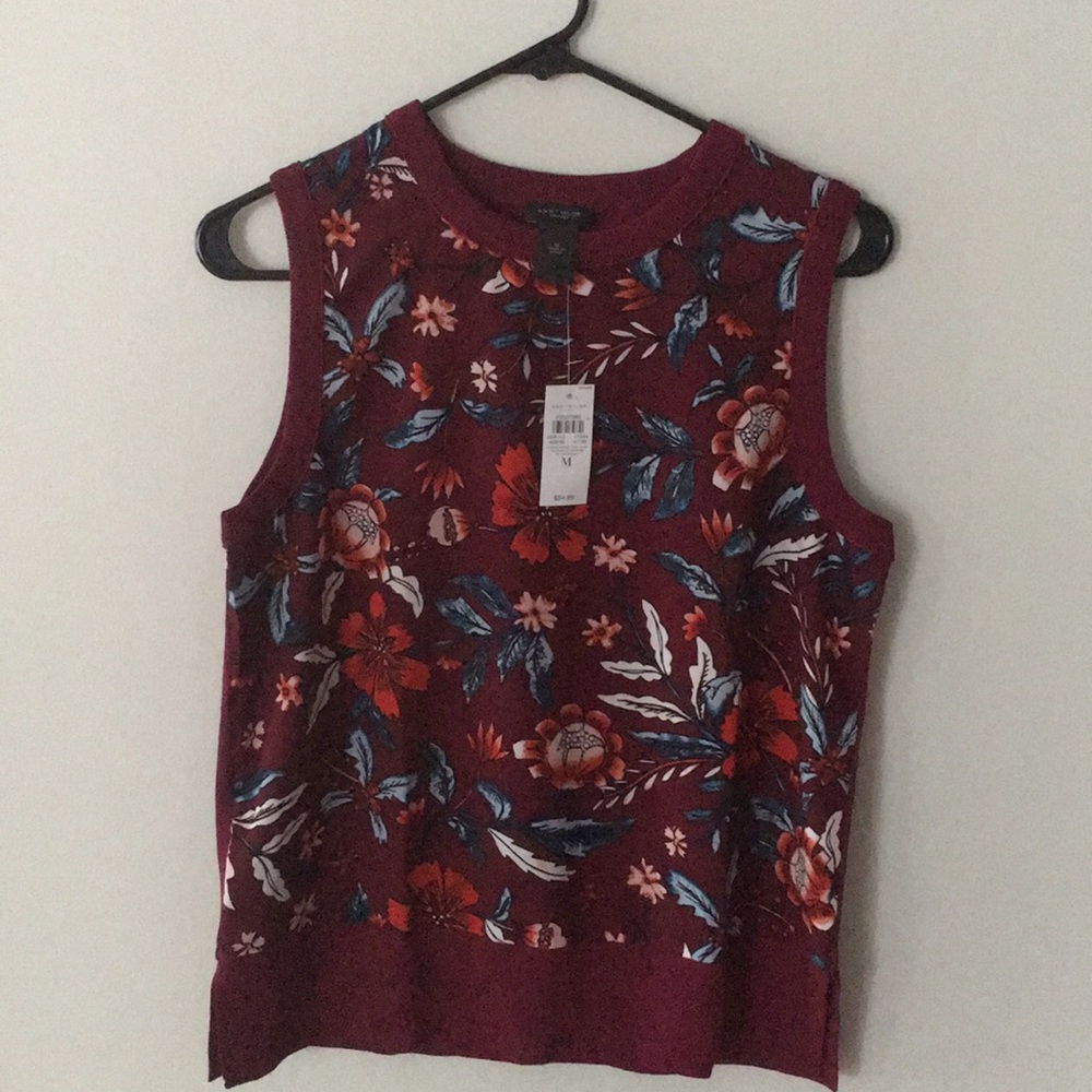 Ann Taylor burgundy floral sleeveless top